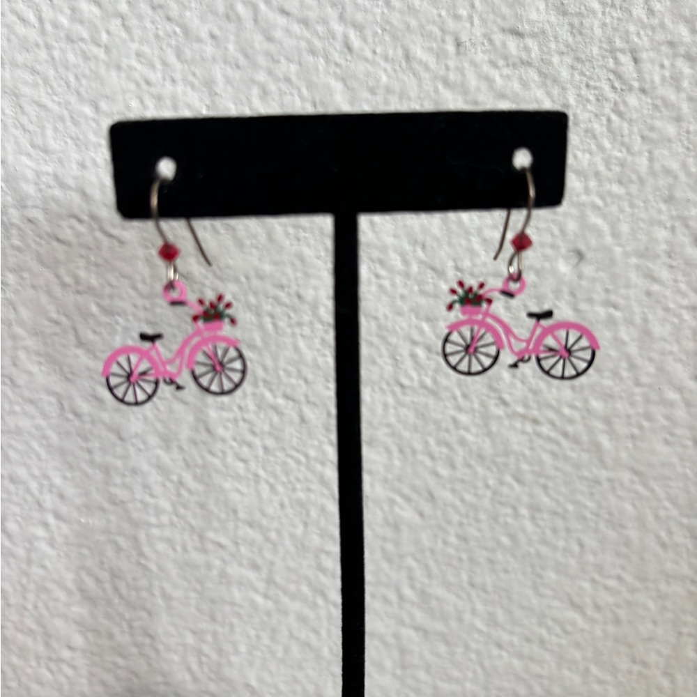 Pink Bicycle Earrings